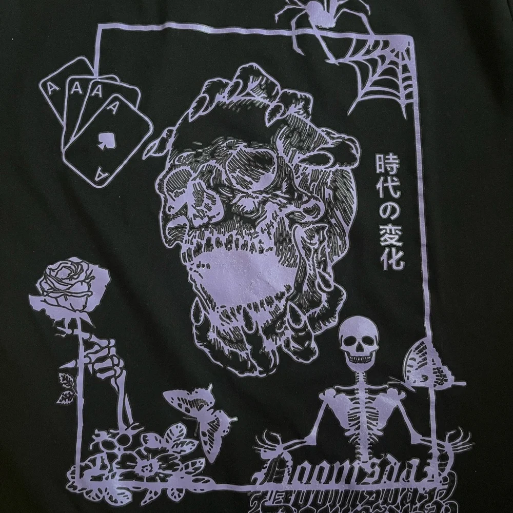 Anime Men Letter Skull Floral Cobweb Doomsday Graphic Tee Size L